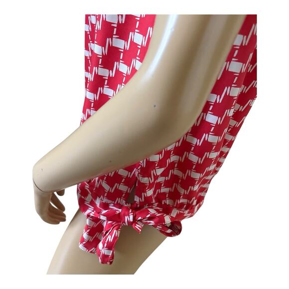 GAP Womens Size Medium Sleeveless Tie Hem Red White Patterned Pleated Shirt Top - Picture 6 of 7